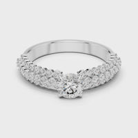 Round Diamond Double Row Pave Engagement Ring