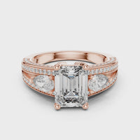 Emerald Cut Pear Side Stone Double Pave Split Shank Engagement Ring