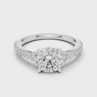 Round Three-Stone Trillion Side Stone Pave Engagement Ring