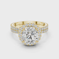Round Halo Diamond Double Row Pave Engagement Ring