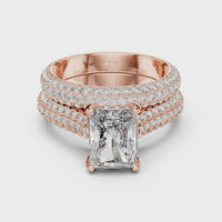 Round Solitaire Multi-Row Pave Diamond Engagement Ring