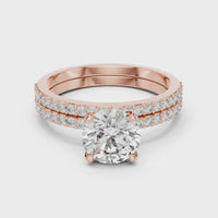 Round Solitaire Double Pave Diamond Engagement Ring