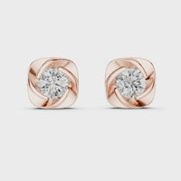 Round Cushion Swirl Solitaire Diamond Stud Earrings