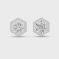 Round Diamond Halo Square Stud Earrings