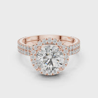 Round Halo Diamond Double Row Pave Engagement Ring