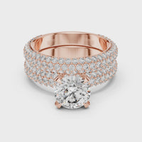 Round Halo Cluster Diamond Engagement Ring with Wide Pave Split Shank