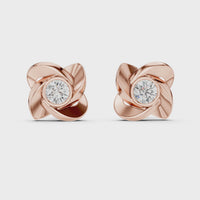 Round Floral Swirl Solitaire Diamond Stud Earrings
