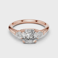 Round Three-Stone Cushion Engagement Ring