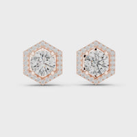Round Diamond Halo Square Stud Earrings
