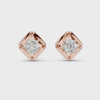 Round Geometric Solitaire Diamond Stud Earrings