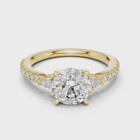 Round Three-Stone Trillion Side Stone Pave Engagement Ring