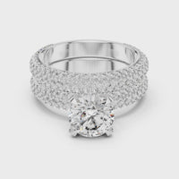 Round Halo Cluster Diamond Engagement Ring with Wide Pave Split Shank