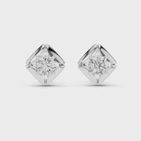 Round Geometric Solitaire Diamond Stud Earrings