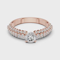 Round Diamond Double Row Pave Engagement Ring