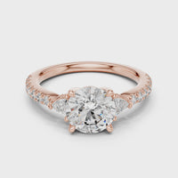 Round Three-Stone Trillion Side Stone Pave Engagement Ring