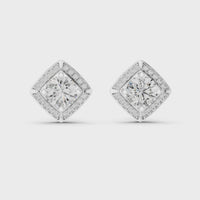 Round Diamond Cushion Halo Stud Earrings