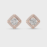 Round Diamond Cushion Halo Stud Earrings
