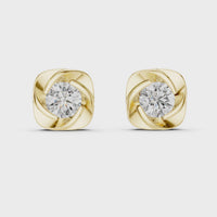 Round Cushion Swirl Solitaire Diamond Stud Earrings