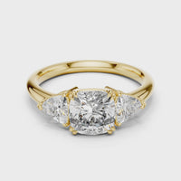 Cushion Three-Stone Trillion Engagement Ring