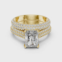 Round Solitaire Multi-Row Pave Diamond Engagement Ring