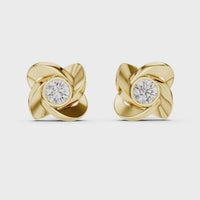 Round Floral Swirl Solitaire Diamond Stud Earrings