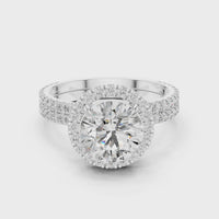 Round Halo Diamond Double Row Pave Engagement Ring