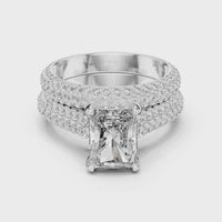 Round Solitaire Multi-Row Pave Diamond Engagement Ring