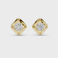 Round Geometric Solitaire Diamond Stud Earrings