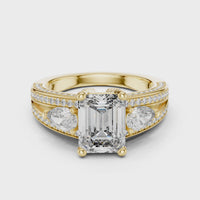 Emerald Cut Pear Side Stone Double Pave Split Shank Engagement Ring
