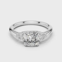 Round Three-Stone Cushion Engagement Ring